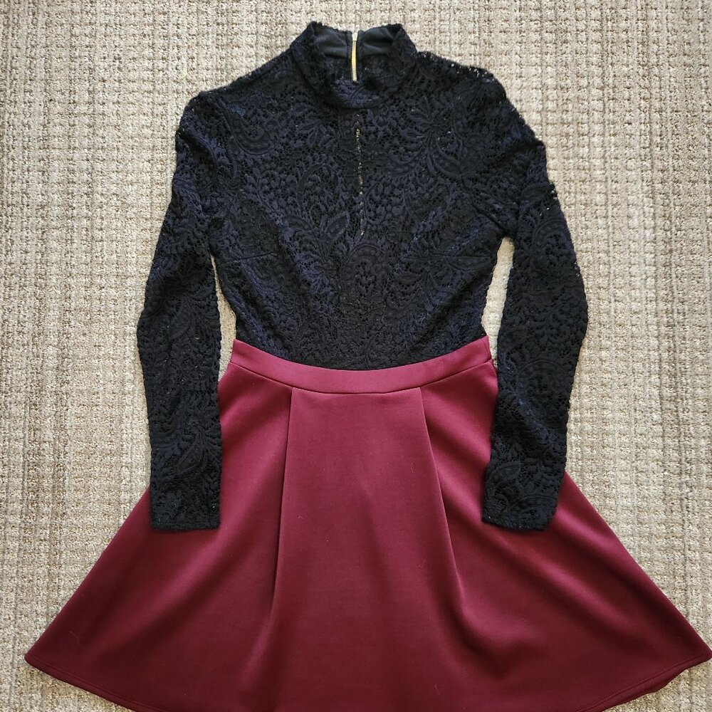 Lace Cocktail Dress, Lace Illusion Dress,  A-Line Lace Midi